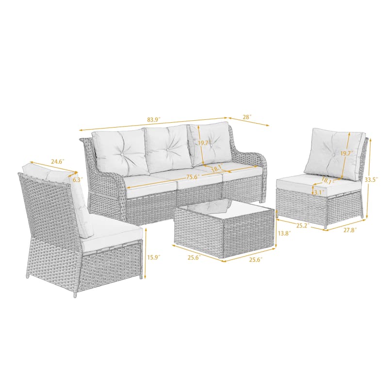 Outdoor Wicker Patio Conversation Furniture Set with Table and Cushion