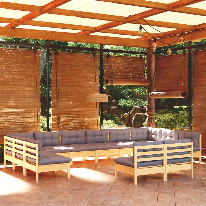 vidaXL Solid Pinewood Patio Lounge Set 12 Piece with Cushions Multi Colors