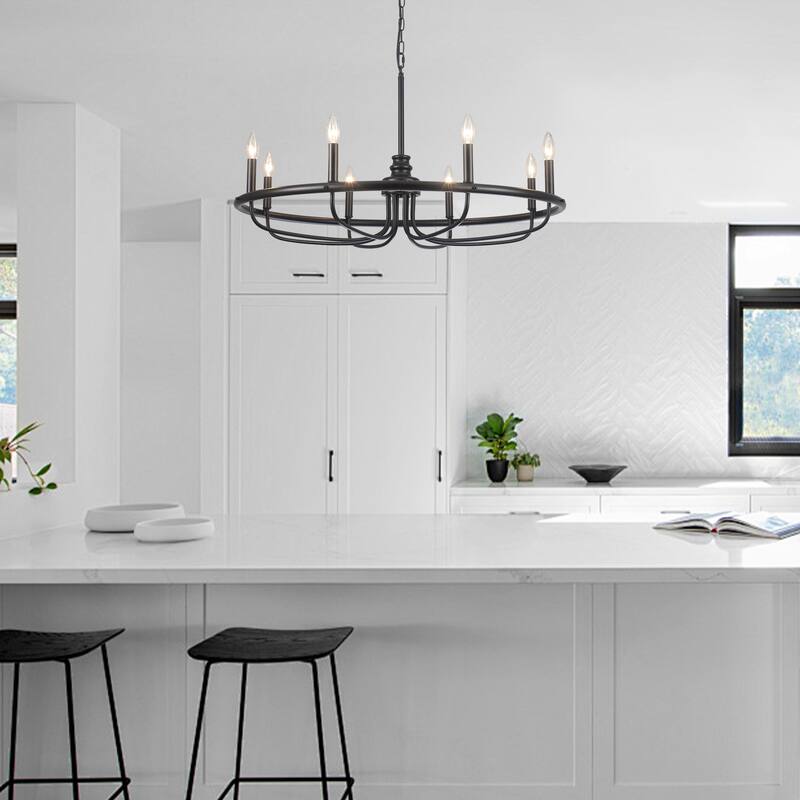 8-Light Candlestick Hanging Linear Island Foyer Chandelier Lighting Fixture for Dining Room Kitchen Island