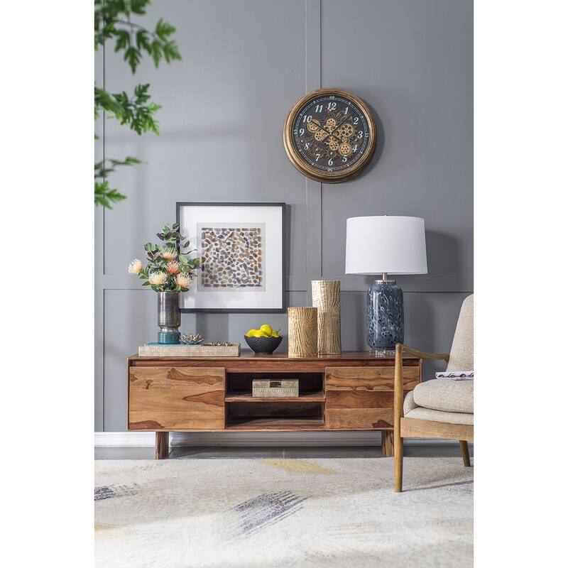 D5.1x13.2" Smokey Blue Glass Vase with Chrome Accent Modern Home Decor