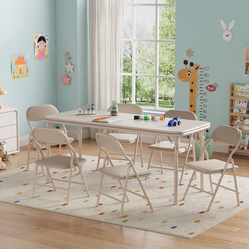 7 Piece Boys Girls Folding Table and Chairs Set, Activity Table and Chairs Set
