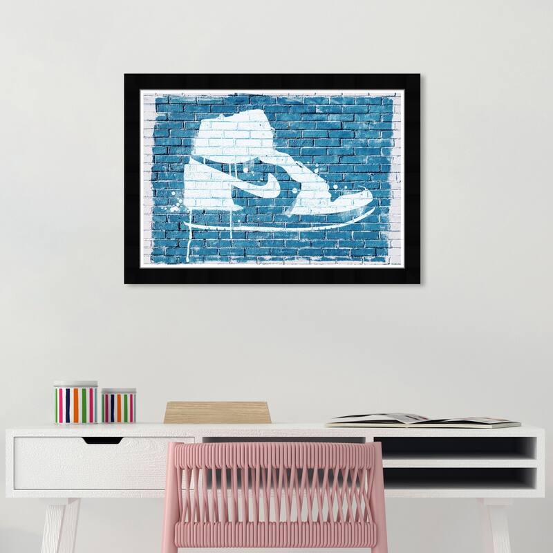 Wynwood Studio Prints Fashion and Glam Sneaker Wall Graffiti Blue and Eggshell Modern & Contemporary Wall Art Canvas Print - Black
