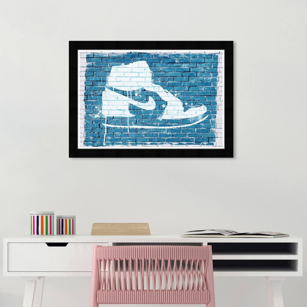 Wynwood Studio Prints Fashion and Glam Sneaker Wall Graffiti Blue and Eggshell Modern & Contemporary Wall Art Canvas Print
