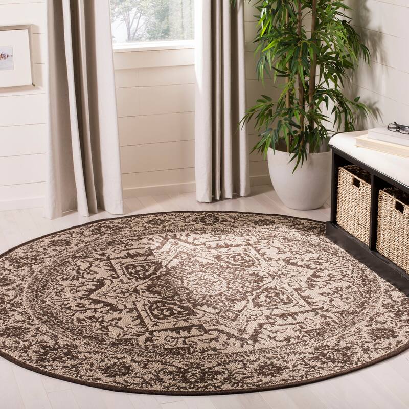 SAFAVIEH Linden Rick Indoor/ Outdoor Waterproof Patio Backyard Rug - 6'7" x 6'7" Round - Natural/Brown
