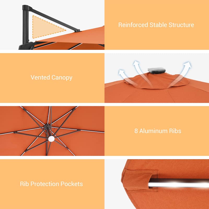 LIVOOSUN 11FT Huge Patio LED offset umbrella Cantilever Umbrella
