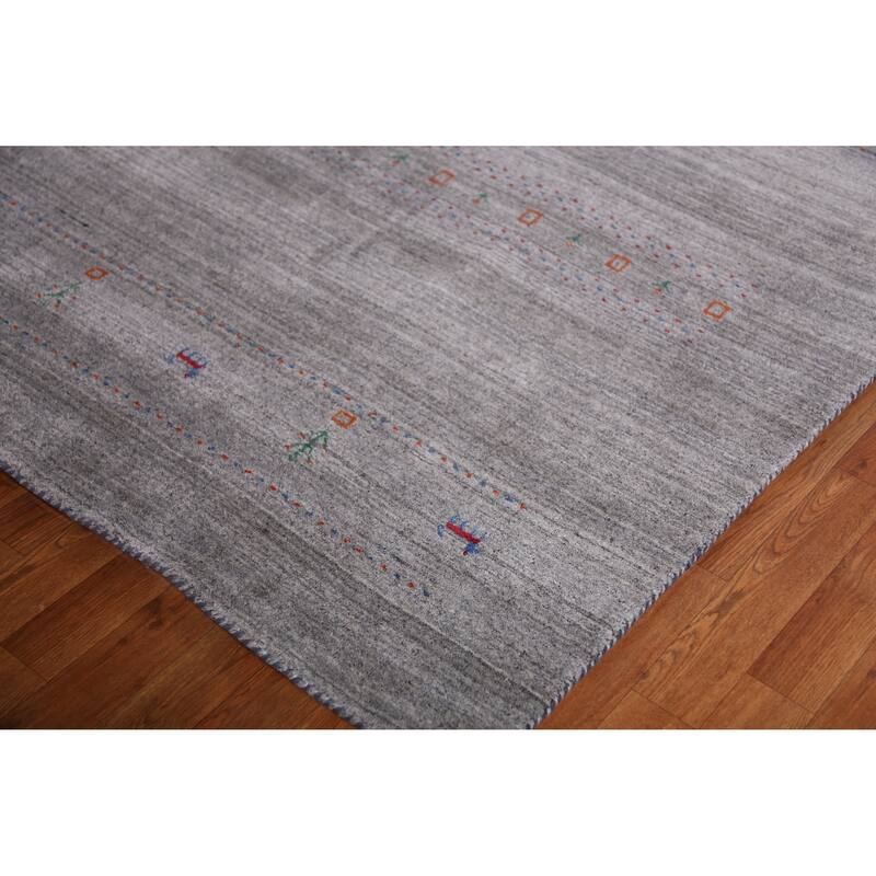Hand Knotted Oriental 100% Wool Carpet Tribal Tribal Greys & Charcoal Gabbeh Area Rug - 9' 8'' X 8' 3''