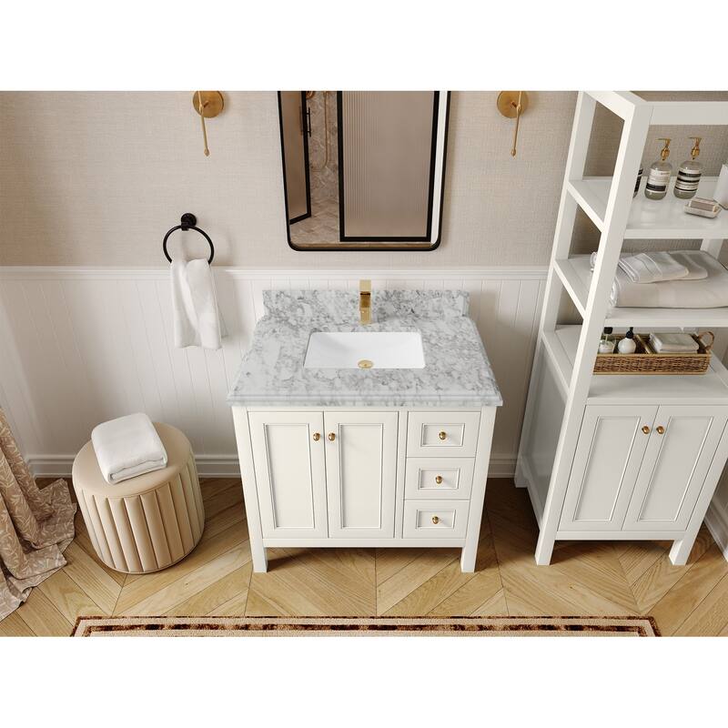Willow Collections 36 in. W x 22 in. D Nashville Center Left Sink Bathroom Vanity with Countertop - 2”Carrara Marble - Ivory