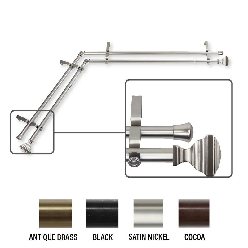 InStyleDesign Saturnino Corner Window Double Curtain Rod 13/16 inch dia. - 66 to 120 inches - Satin Nickel