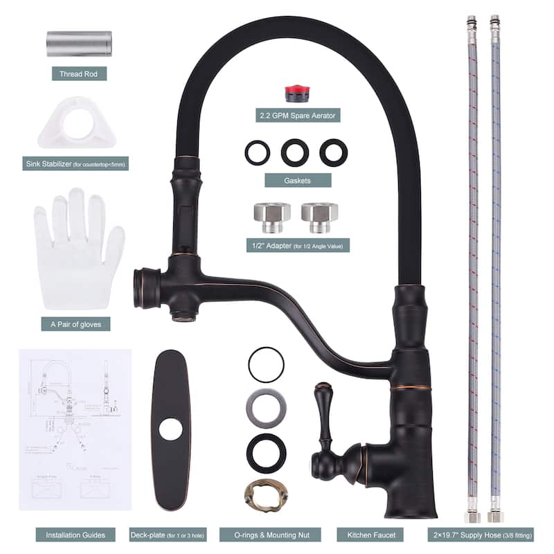 WOWOW Single Handle Pull Down Sprayer Kitchen Faucet