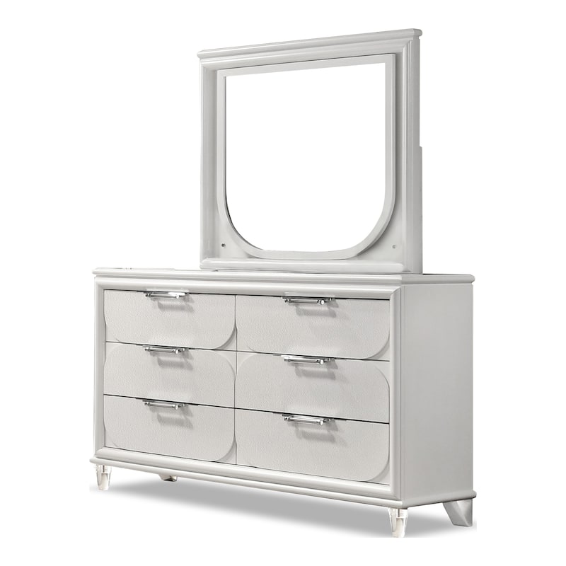 Furniture of America Drima Modern 4-Piece Pearl White Solid Wood Kids Platform Bedroom Set with LED