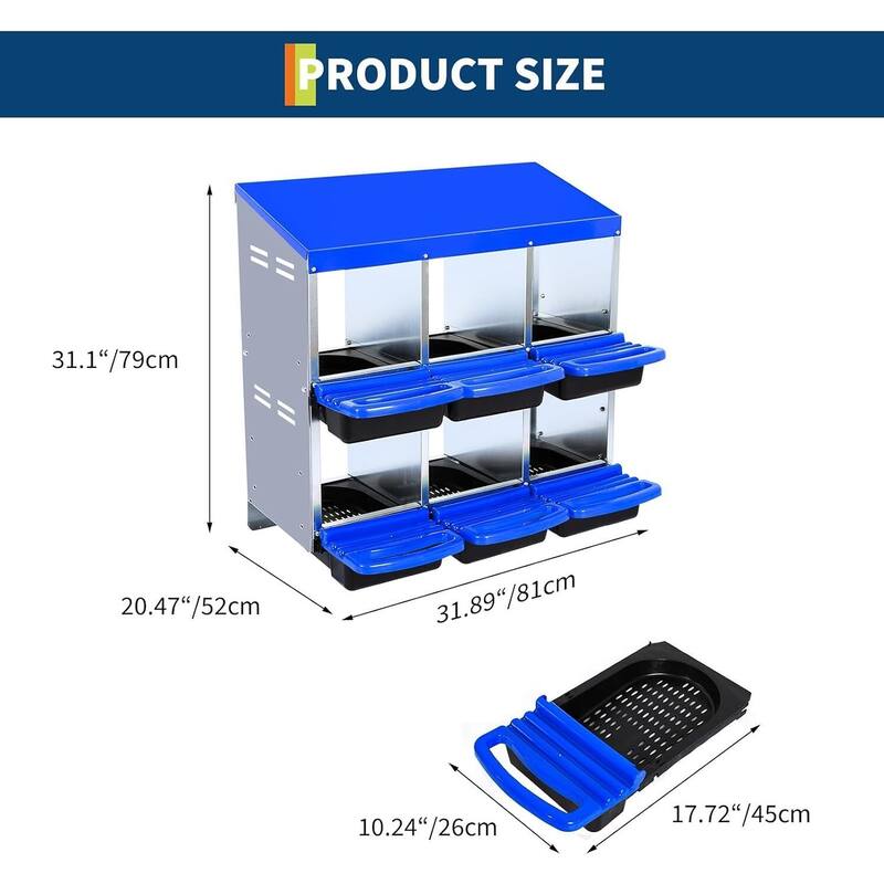 6-Hole Metal Chicken Nesting Box or Easy Cleaning
