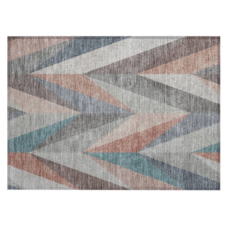 Machine Washable Indoor/ Outdoor Modern Chevron Chantille Rug