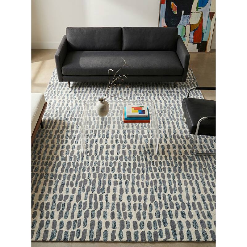 Exquisite Rugs Ink Blot Handmade Hand-tufted New Zealand Wool on Canvas Black/Gray Area Rug