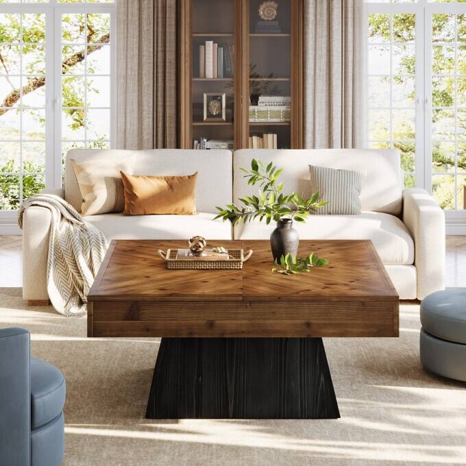 39.37'' Solid Wood Coffee Table, Square living Room Center Table