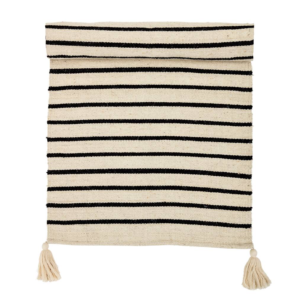 Rectangle Black & White Striped Cotton Rug - 2' x 8'
