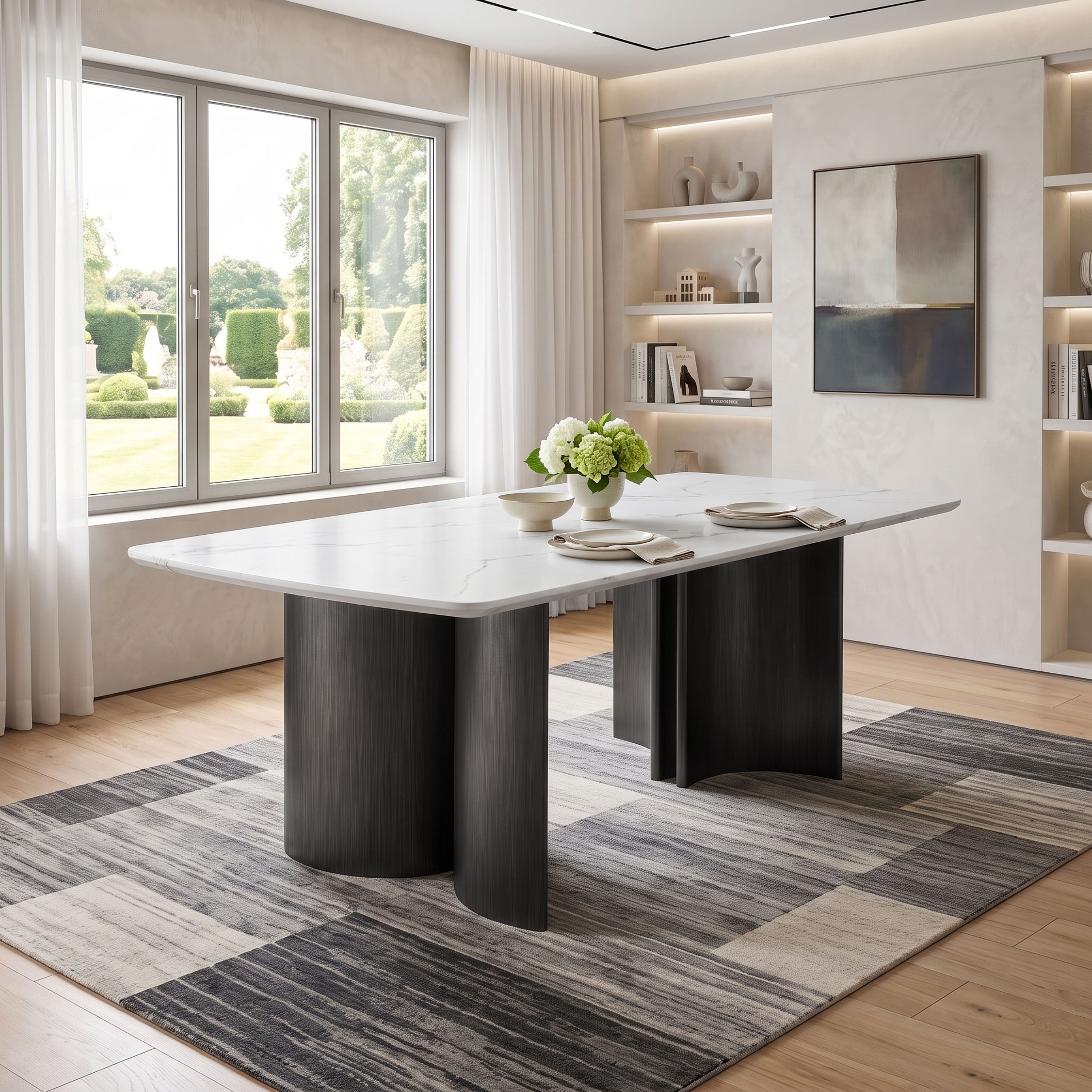 Furniture of America Galei Modern Faux Marble Top 78-inch Dining Table