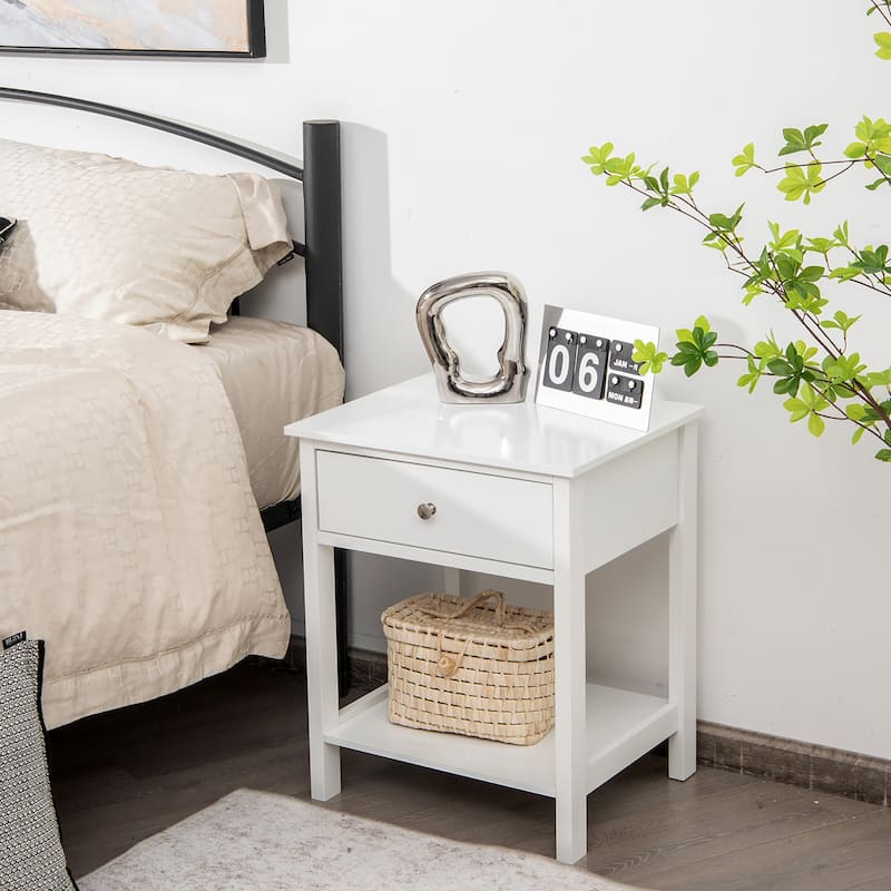 2 Tier Modern End Table Nightstand w Drawer Shelf Sofa Side Table