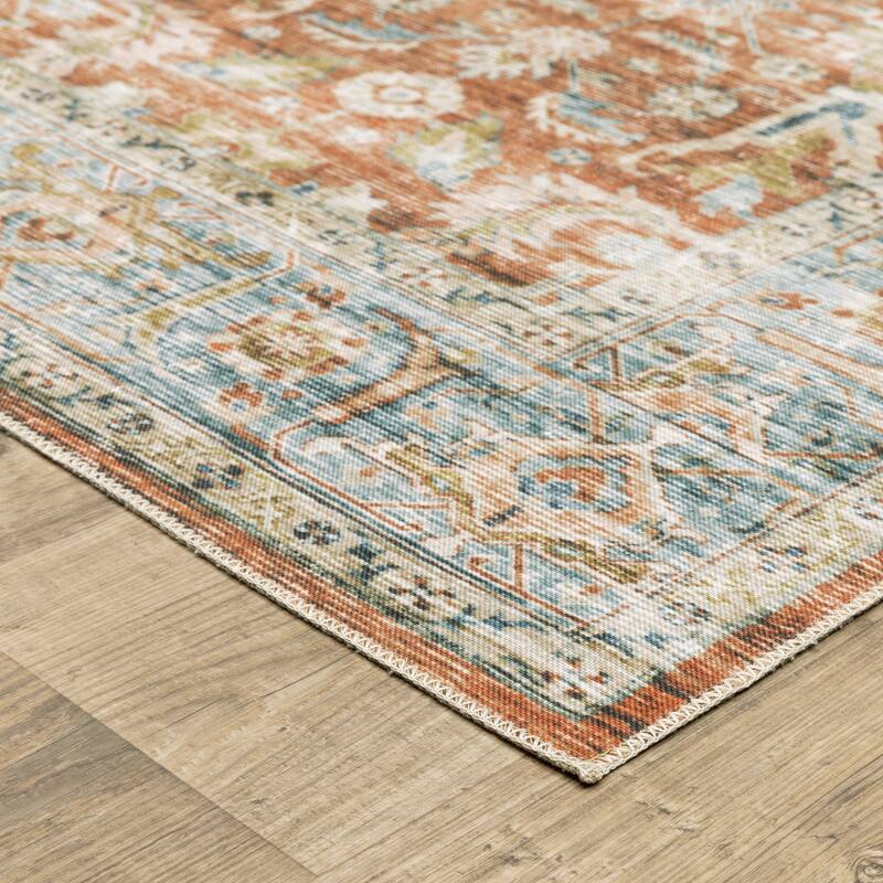 Vista Home Clarissa Washable Bordered Oriental Indoor Area Rug Mat