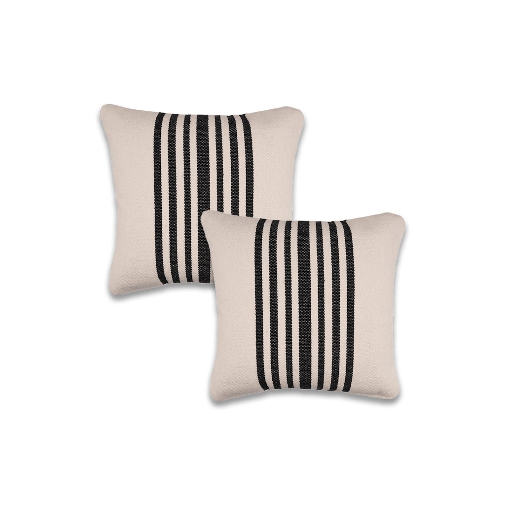 Sevita Black/White Striped Natural Cotton Square Throw Pillow, Set of 2