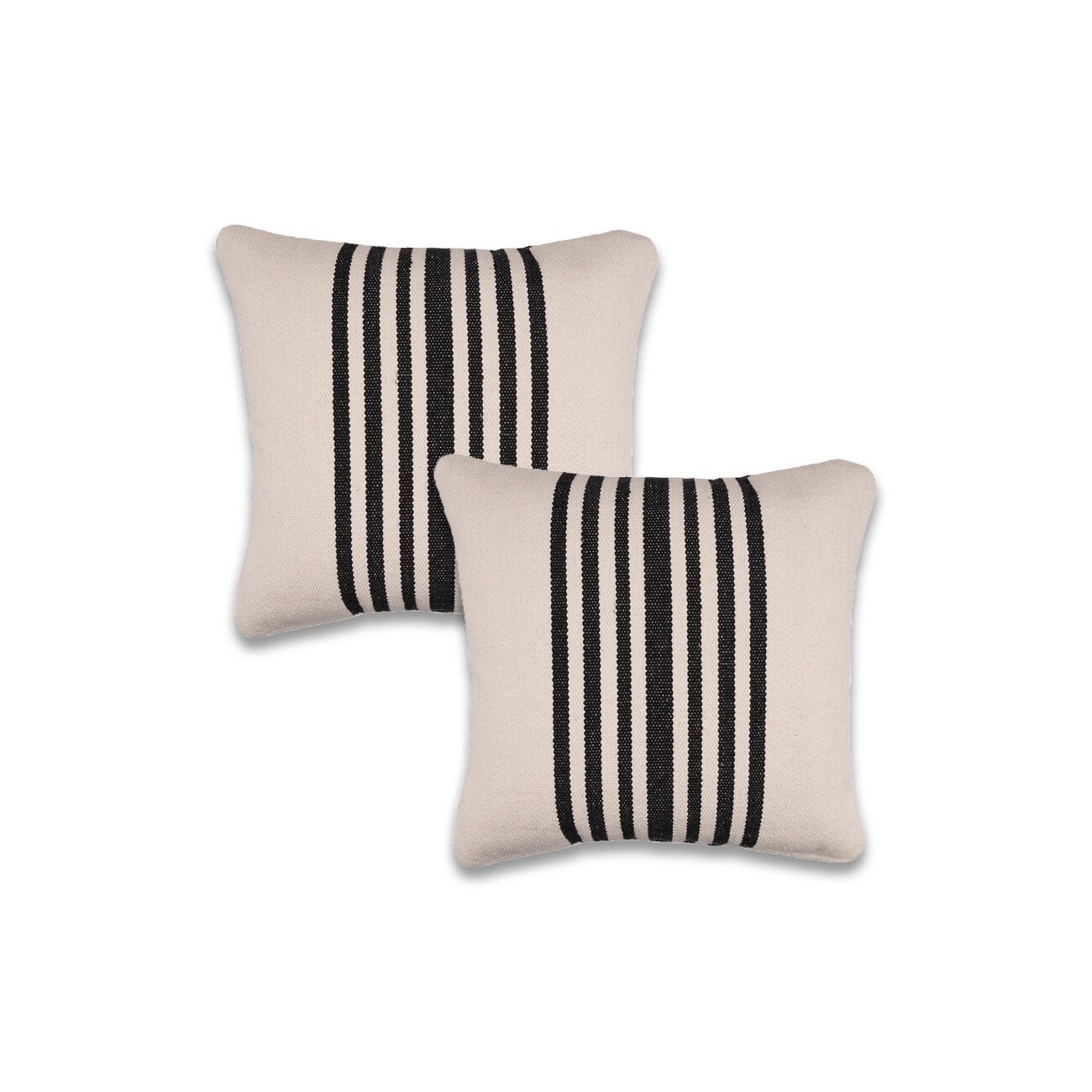 Sevita Black White Striped Natural Cotton Square Throw Pillow Set of 2