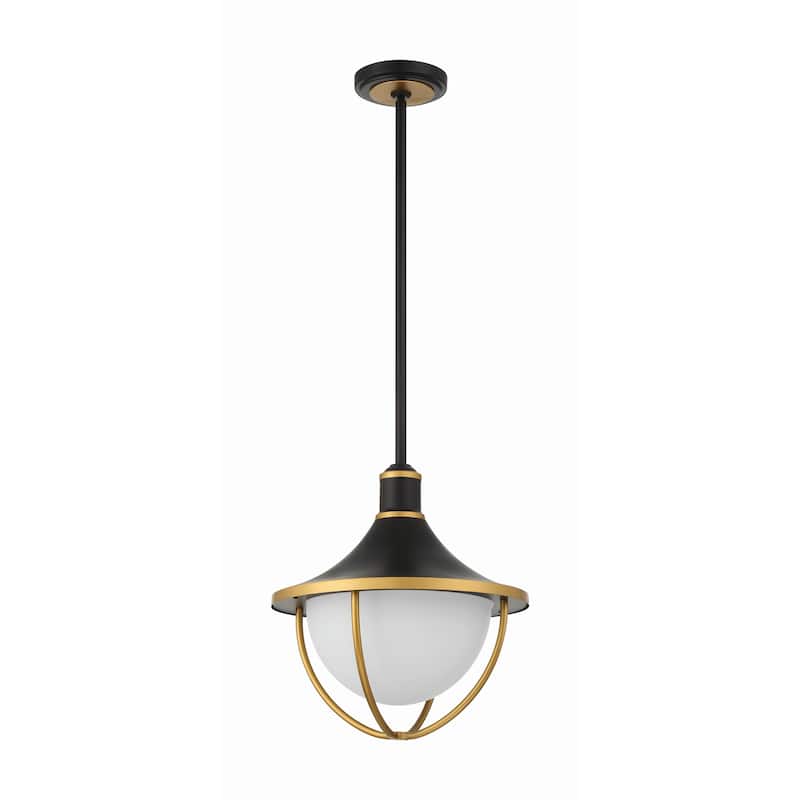 Atlas 3 Light Matte Black and Textured Gold Outdoor Pendant - 16.5"W x 17"H x 16.5"D
