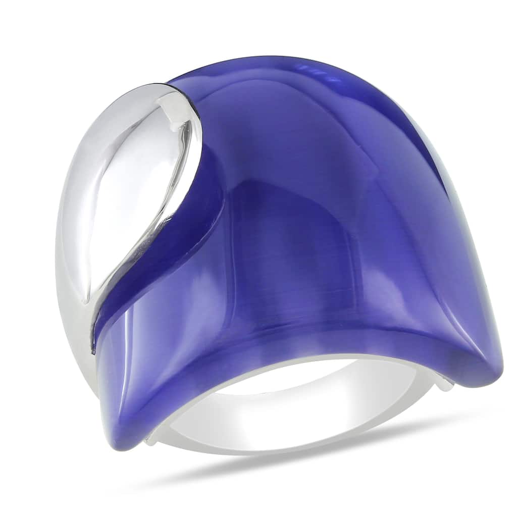 Miadora 35ct TGW Blue Simulated Cat Eye Ring in Sterling Silver