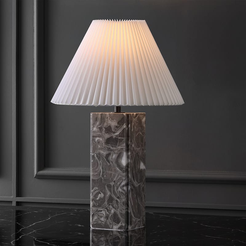SAFAVIEH Couture Mackenzie Square Marble Table Lamp - 16"W x 16"D x 25"H - Light Grey/White