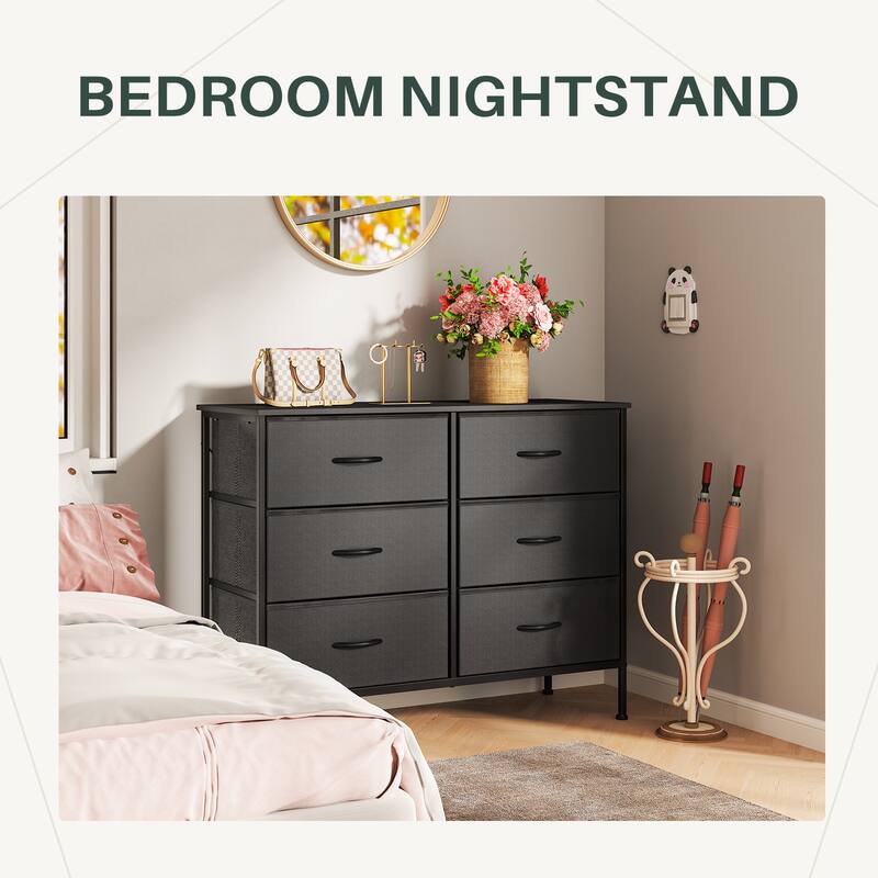 Tall Dresser Storage Tower with 6 Fabric Drawers, Grey, Black, Rustic Brown,White