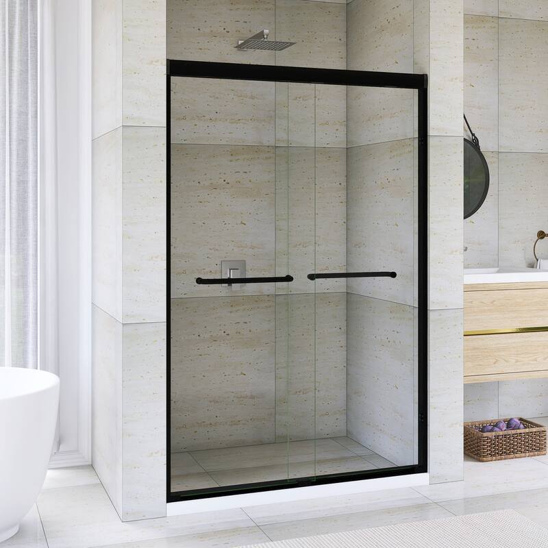 Double Sliding Framed Shower Door in Matte Black Finish