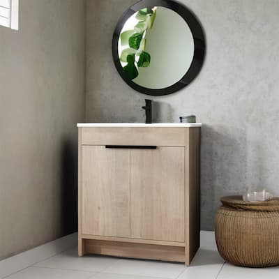 Plain Light Oak 30 Inch Freestanding Bathroom Vanity with Sink