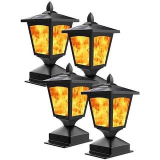 4 Pack Solar Post Cap Lights for 4x4 Fence Flickering Flame LED Outdoor Waterproof - N/A