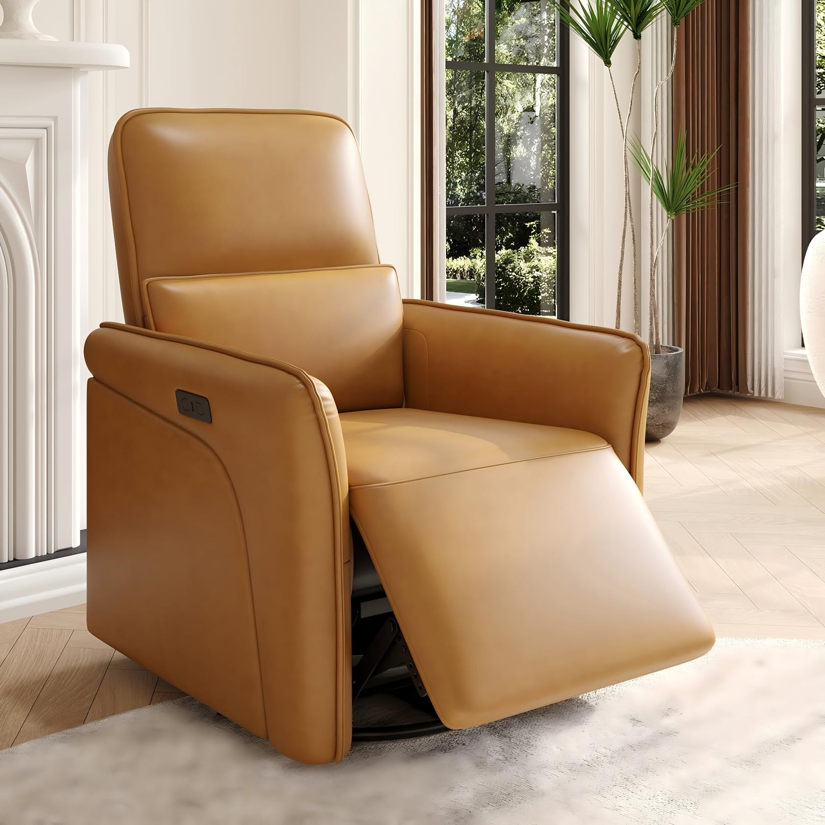Electric Recliner Chair with USB Charging Station, 360 Swivel Rocker Chair with Upholstered Deep Seat