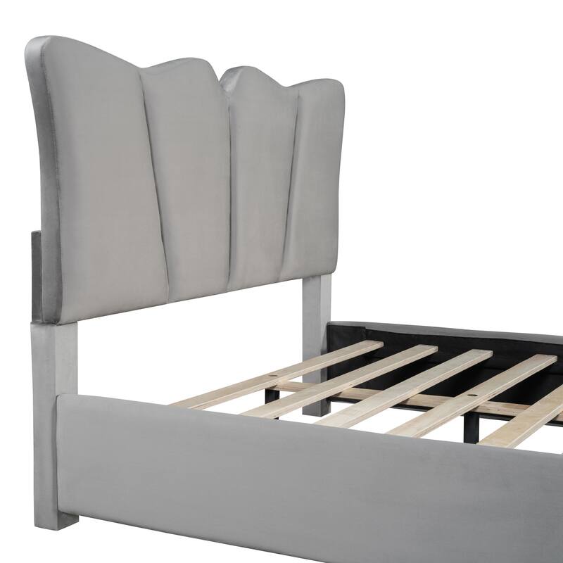 Full Size Upholstered Velvet Platform Bed Frame with Elegant Headboard, Sturdy Wooden Frame and Footboard Design for Bedroom