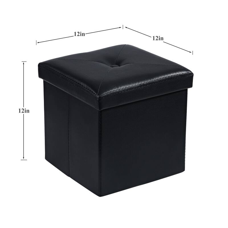 Folding Storage Ottoman, Foot Rest Stool Footstool, Leather Tufted Ottoman, Small Ottoman Cube for Living Room Bedroom Dorm