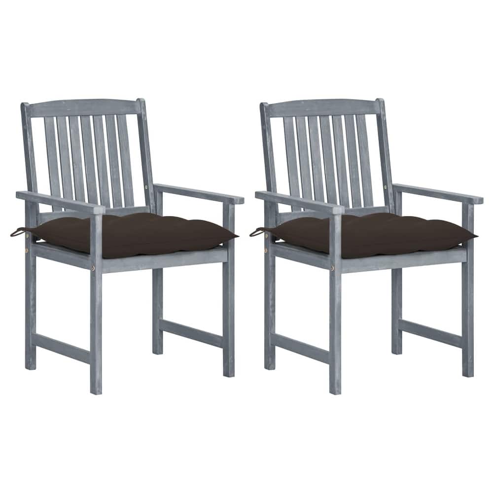 vidaXL Patio Chairs Outdoor Dining Chair with Cushions Gray Solid Wood Acacia