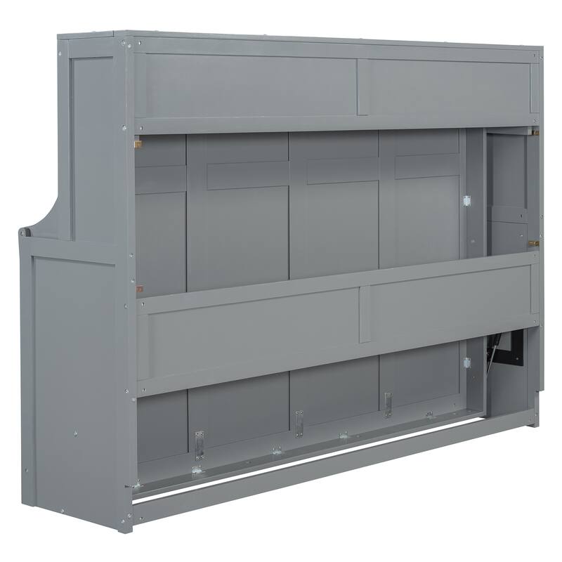 Full Murphy Bed with Hydraulic Lift, Folding Desk, and Built-In Storage - Space-Saving Solution for Modern Living