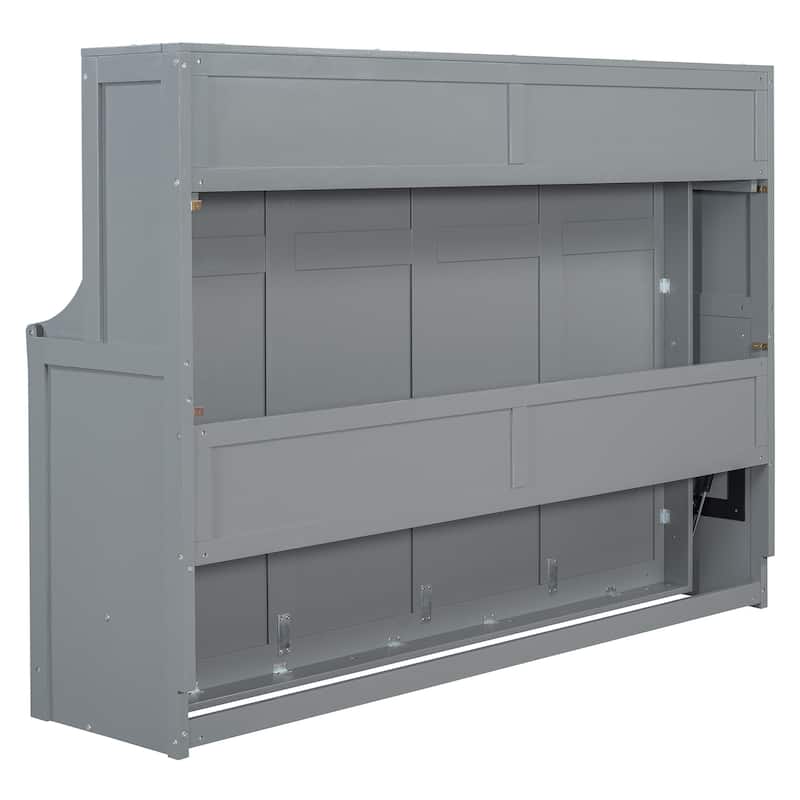 Full Size Murphy Bed with Hydraulic Lift & Built-In Desk - Space-Saving Cabinet System (600lb Capacity)
