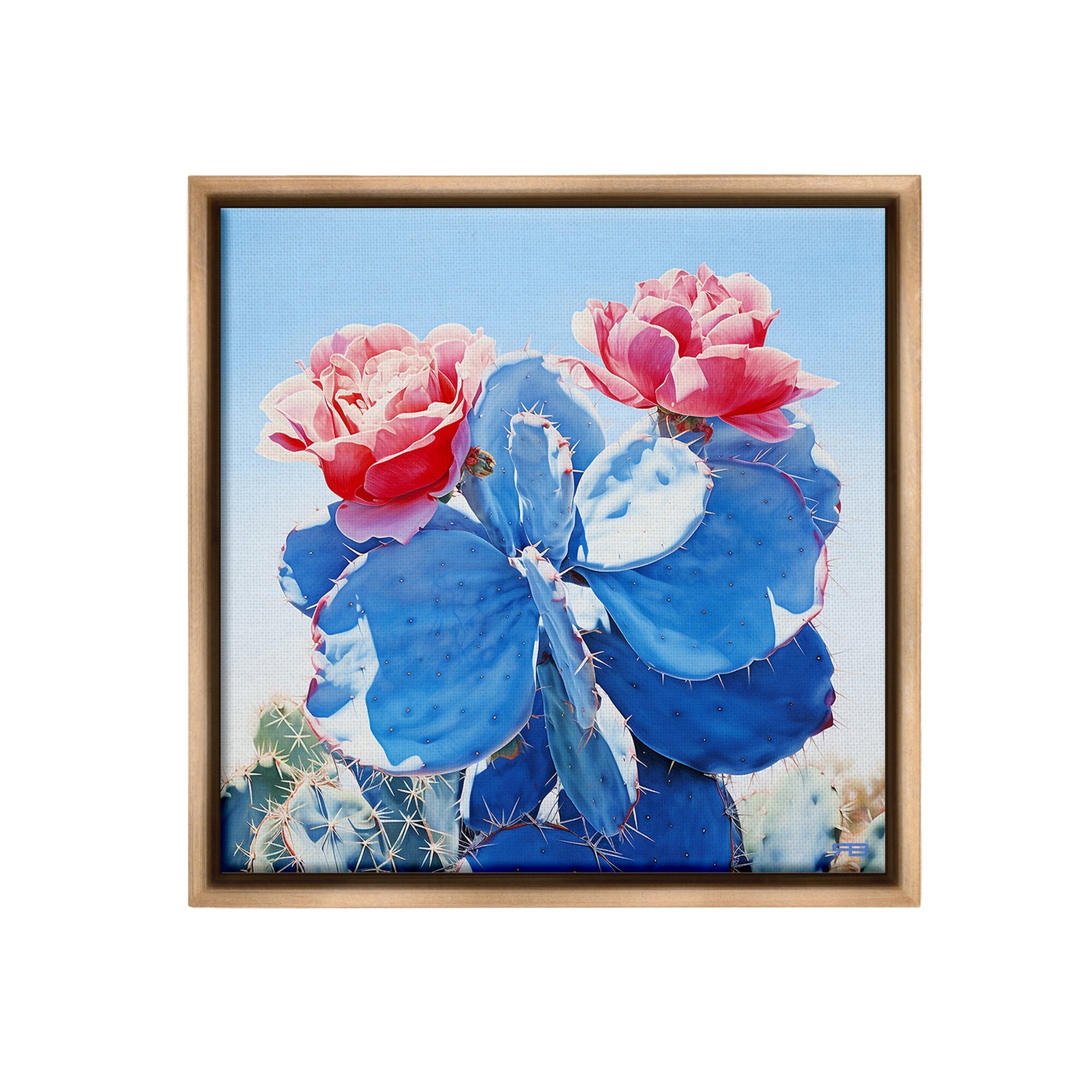 Stupell Twin Cactus Blossoms Framed Floater Canvas Wall Art Design By RB