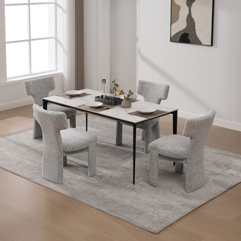 22.05" Wide Modern Upholstered Chenille Dining Chair Set of 4 with Rubberwood Legs, Armless Curved Back Accent Chairs