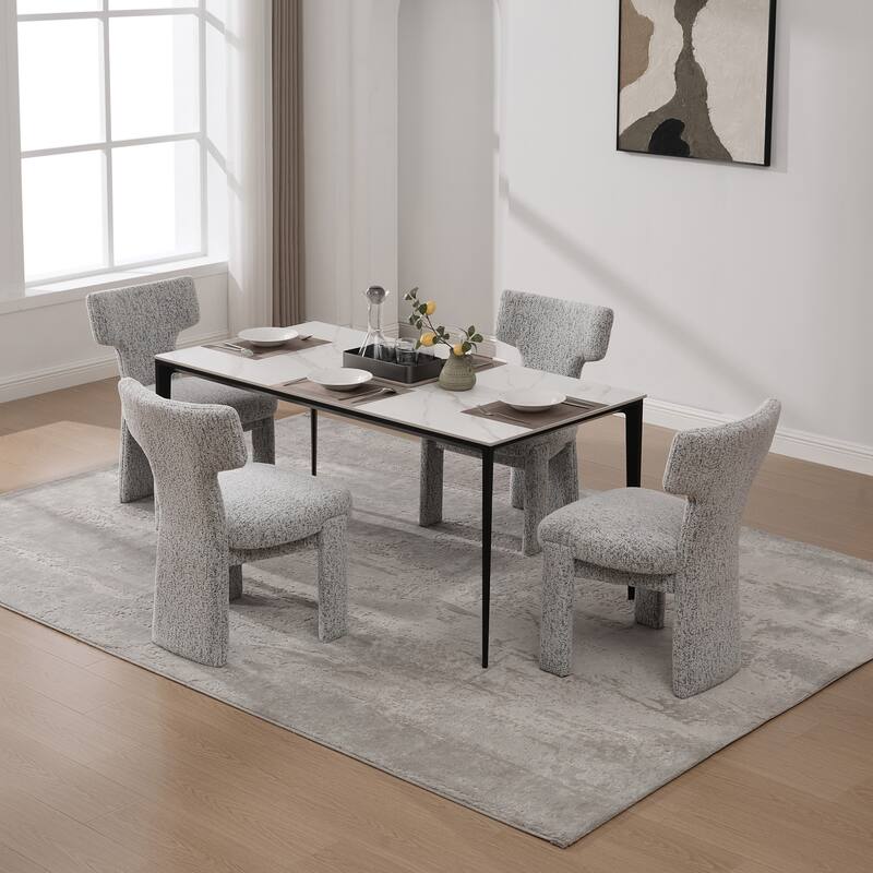 Modern Upholstered Chenille Dining Chair Set, Armless Kitchen Side Chairs Curved Back Accent Chairs w/ Wood Legs for Living Room