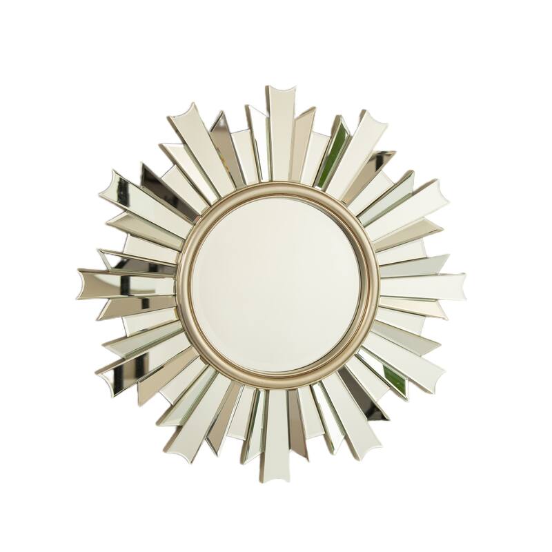 26" HenGis Mirror, Wall-mounted Sunburst-shaped PU Art Decorative Mirror, Suitable for Bathroom, Bedroom, Living Room - Silver