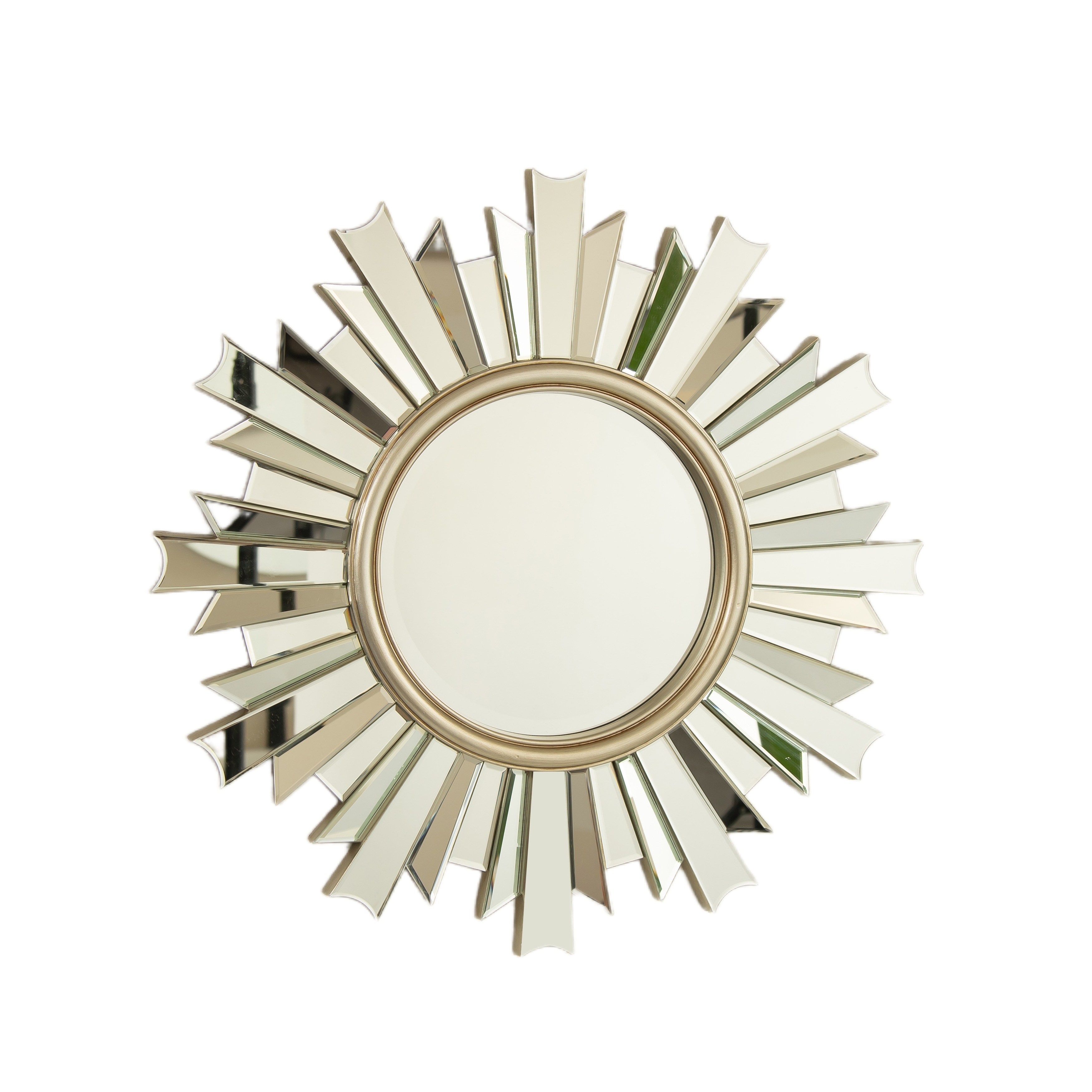 HenGis Sunburst-Shape PU Art Decorative Mirror - Wall-Mounted, Bathroom, Bedroom - Silver
