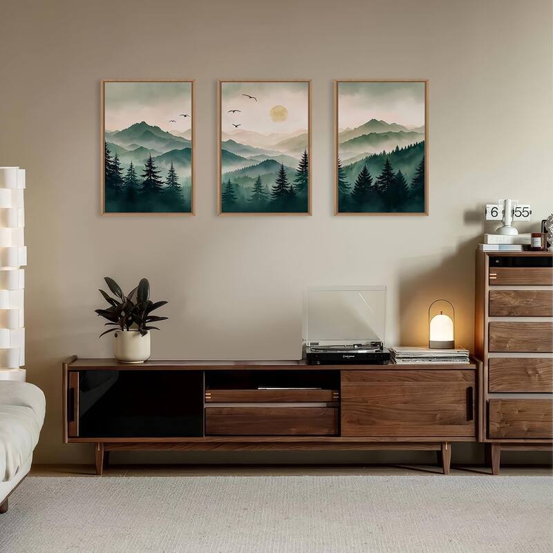Boho Mountain Landscape Wall Decor, Pine Tree Wall Painting