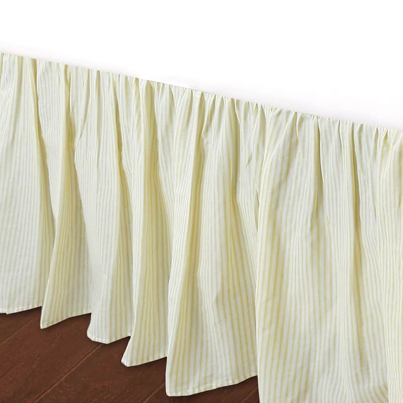 Cozy Line Golden Farmhouse Ticking Cotton Bed Skirt Cream Striped Ruffled Dust Ruffle, Tailored 16" Drop