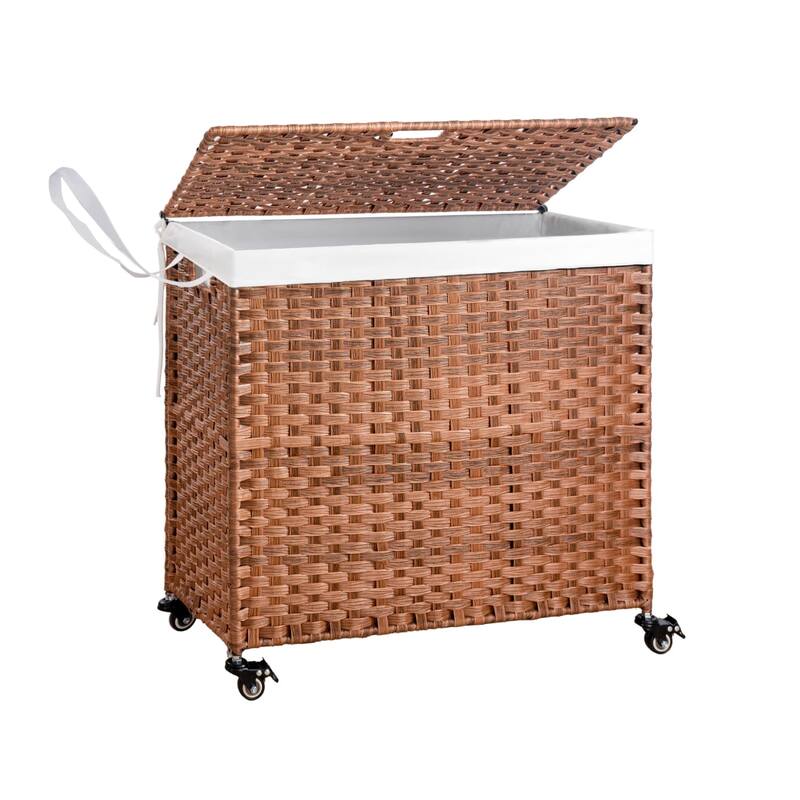 42.26 Gal PE Wicker Laundry Hamper with Lid, Removable Liner, Wheels - Brown