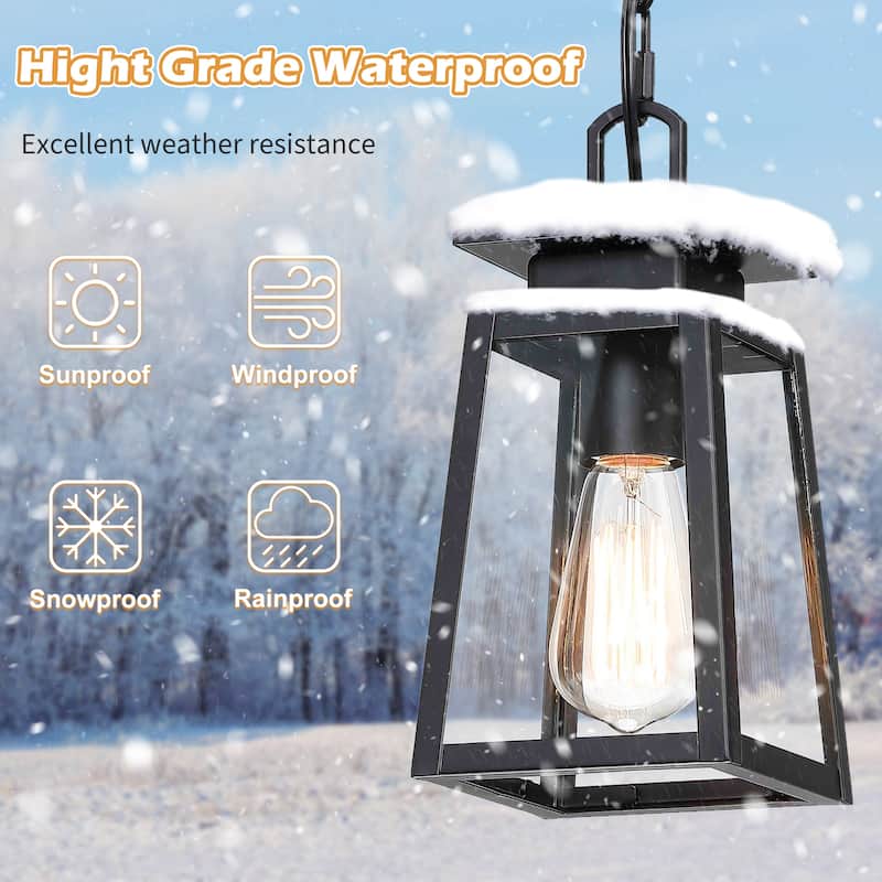 1-Light Outdoor Lantern Pendant Light - Matte Black