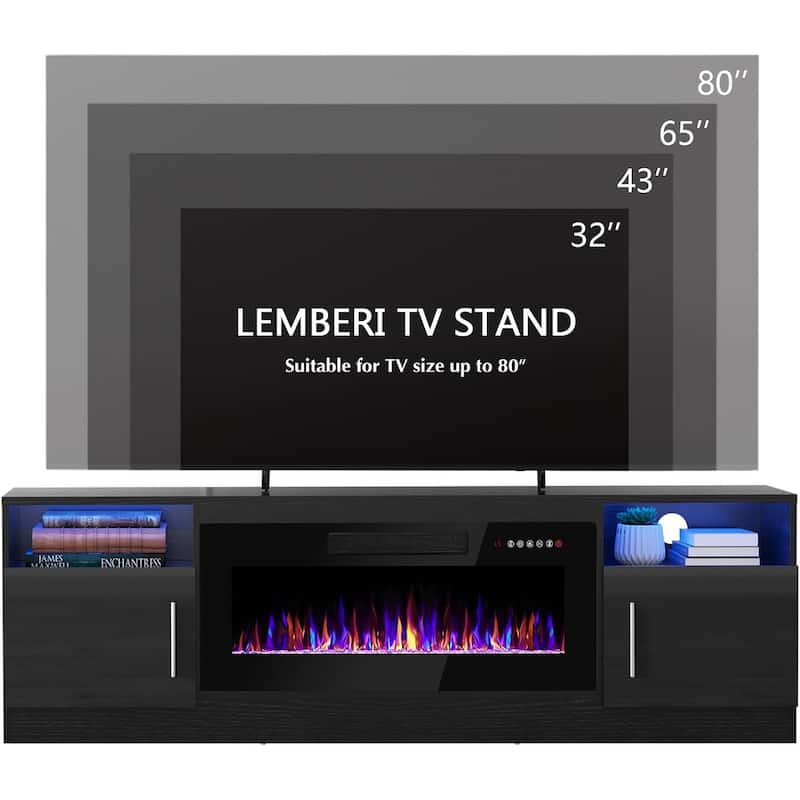 Bossin 70" Fireplace TV Stand with 36" Electric Fireplace, TV Stand for TVs Up to 80", 16 Colors LED Lights/Entertainment Center