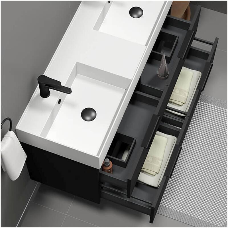Nameeks Derin-4818-W-2 Derin 48" Wall Mounted Double Basin Vanity Set