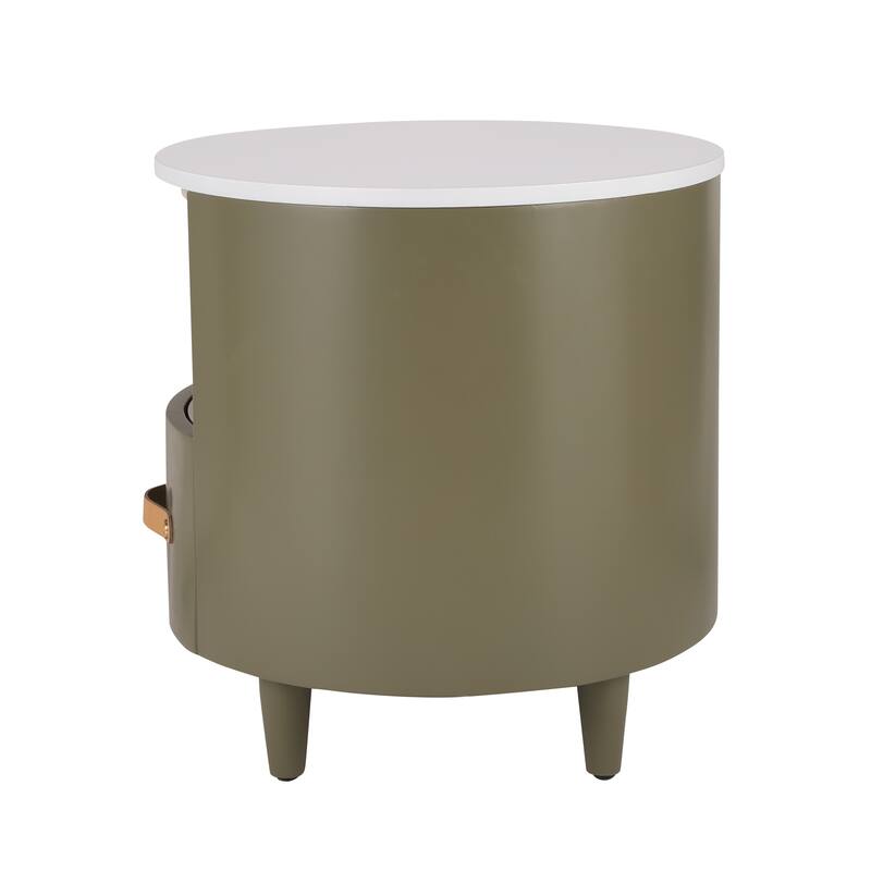 Round Nightstand with Storage Drawer, Sofa End Table Bedroom Bedside Table