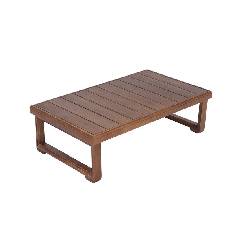 Roomfitters Outdoor Patio Coffee Table with Slatted Wood Design, Weather-Resistant Frame